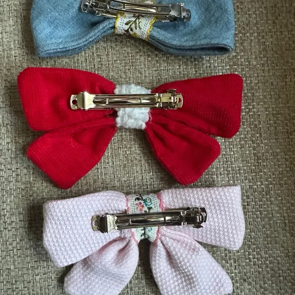 Handmade Bows made with vintage fabrics and ribbons set of 3
